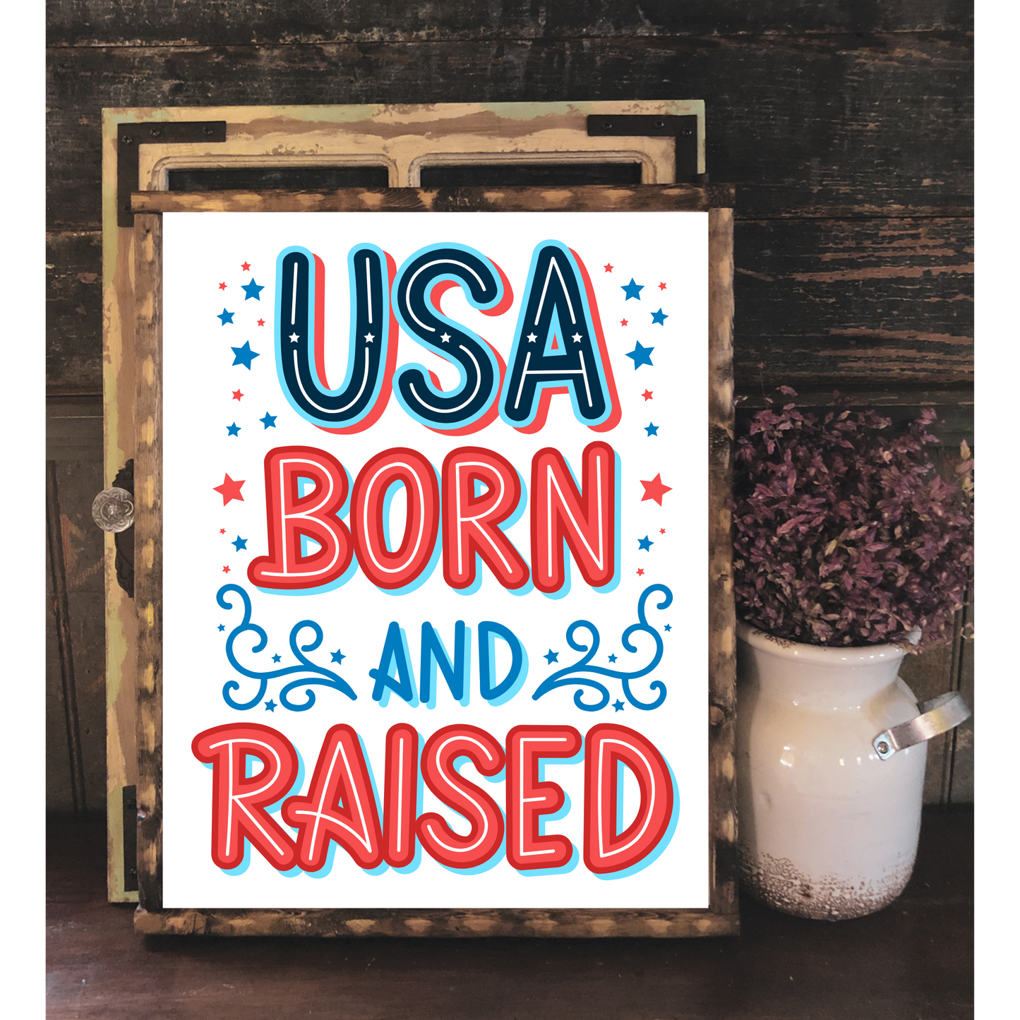 USA Born and Raised - 8" x 10" Wood Print