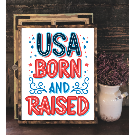 USA Born and Raised - 8" x 10" Wood Print
