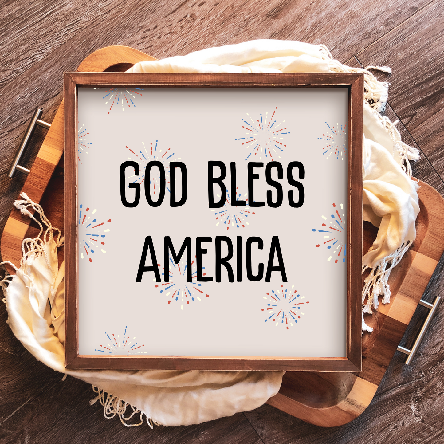 God Bless America Fireworks - 12x12 Wood Print