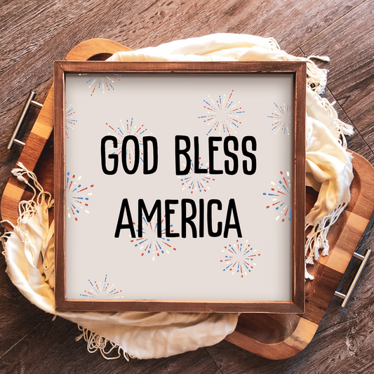 God Bless America Fireworks - 12x12 Wood Print