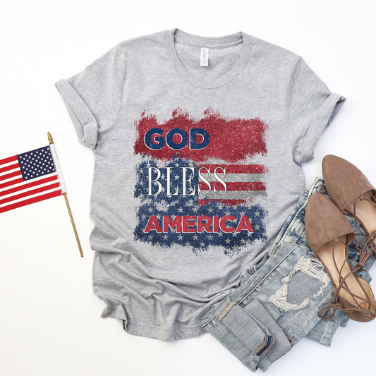 God Bless America Glitter Grey Graphic Tee