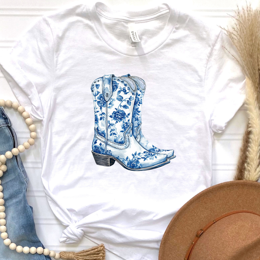 Blue Floral Boots Graphic Tee