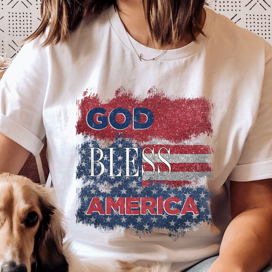 God Bless America Glitter White Graphic Tee