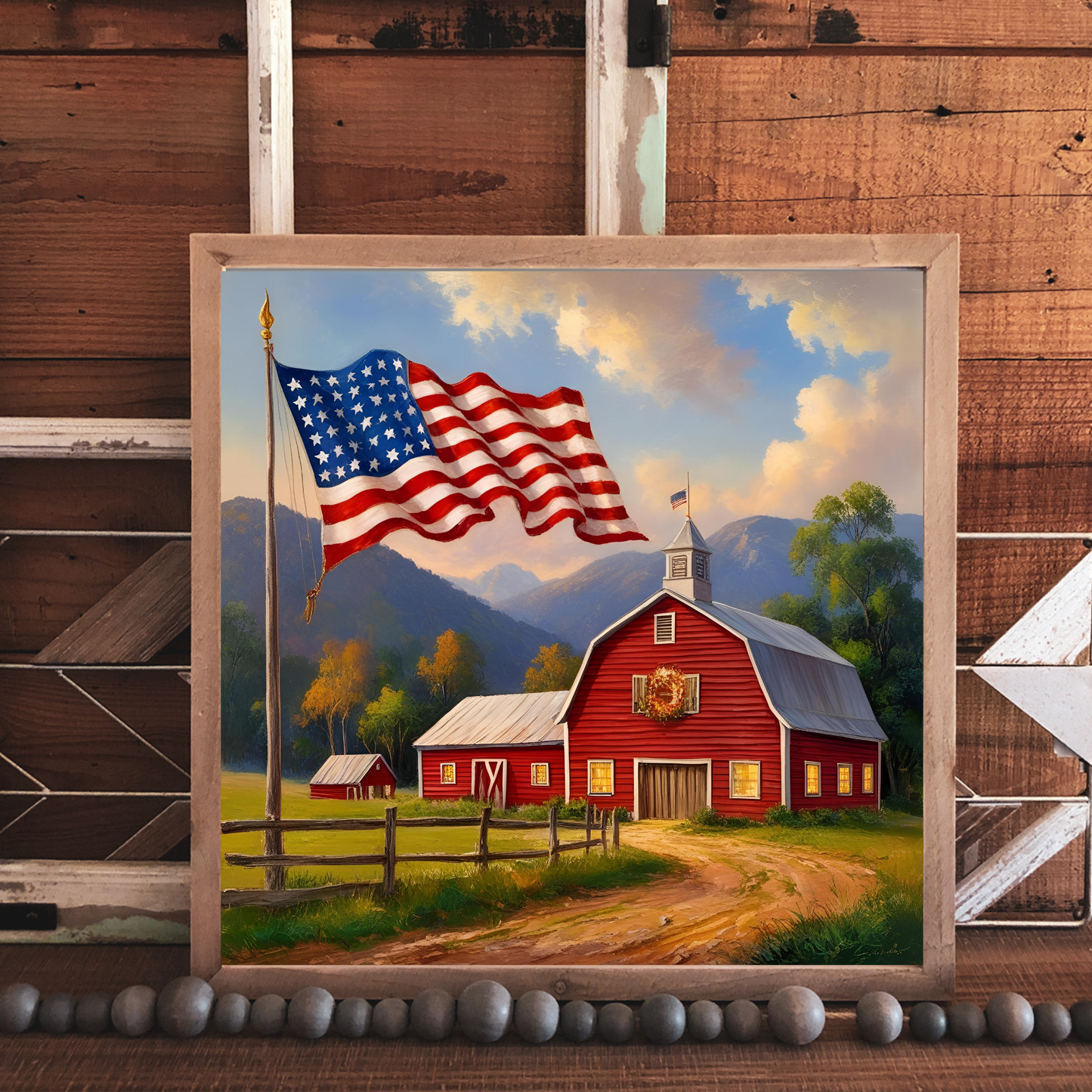 Patriotic Farm - 12x12 Wood Print
