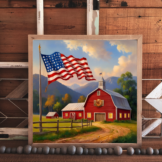 Patriotic Farm - 12x12 Wood Print