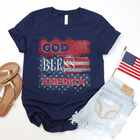 God Bless America Glitter Navy Graphic Tee