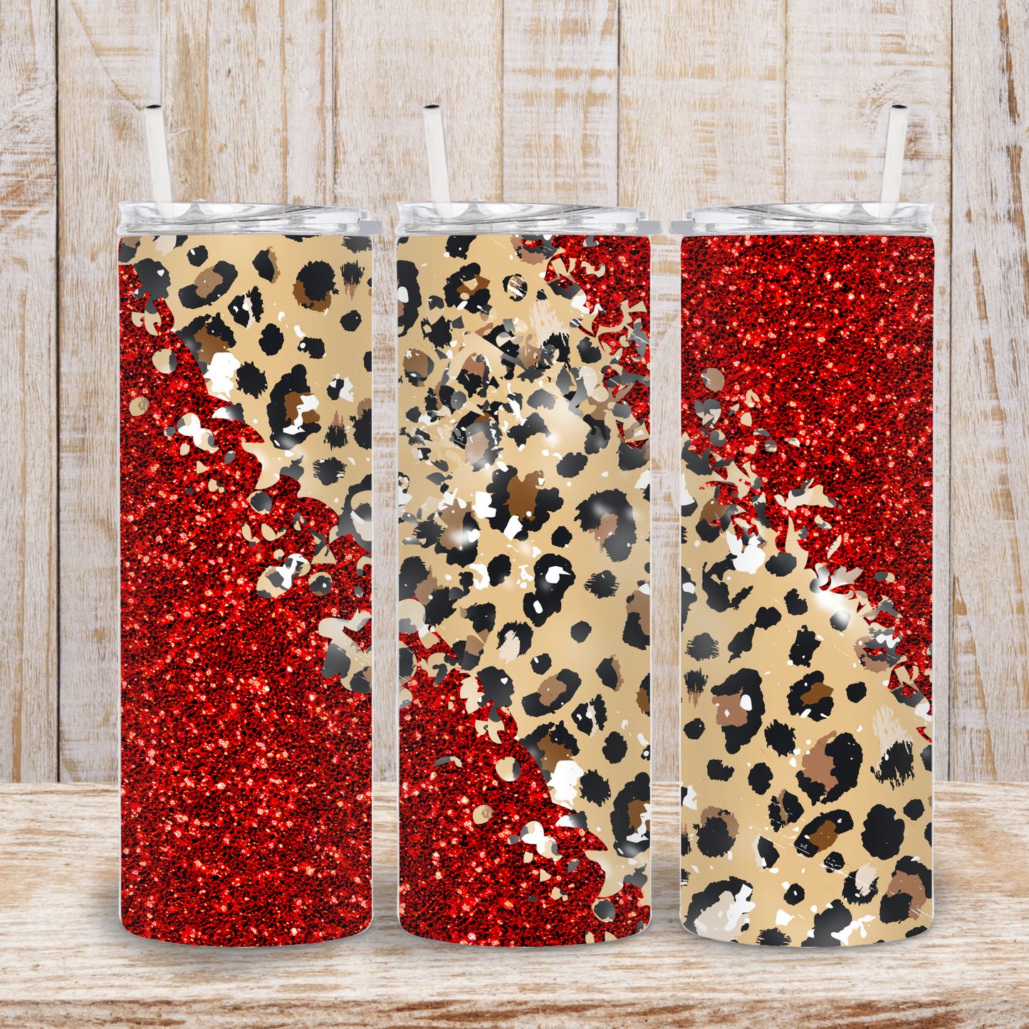 Red Sparkling Leopard Print Tumbler