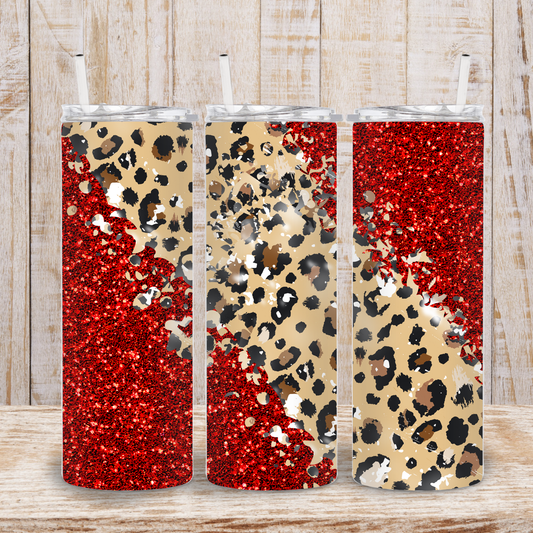 Red Sparkling Leopard Print Tumbler