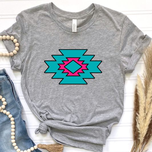 Turquoise and Pink Graphic Tee