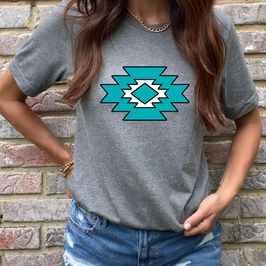 Turquoise and White Graphic Tee