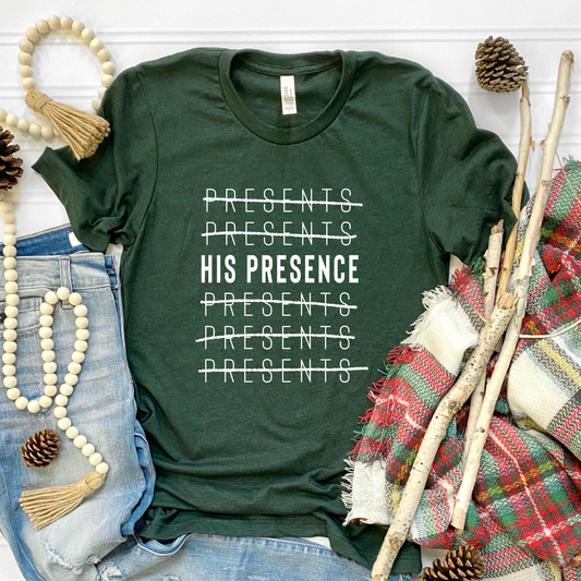 White His Presence Green Graphic Tee