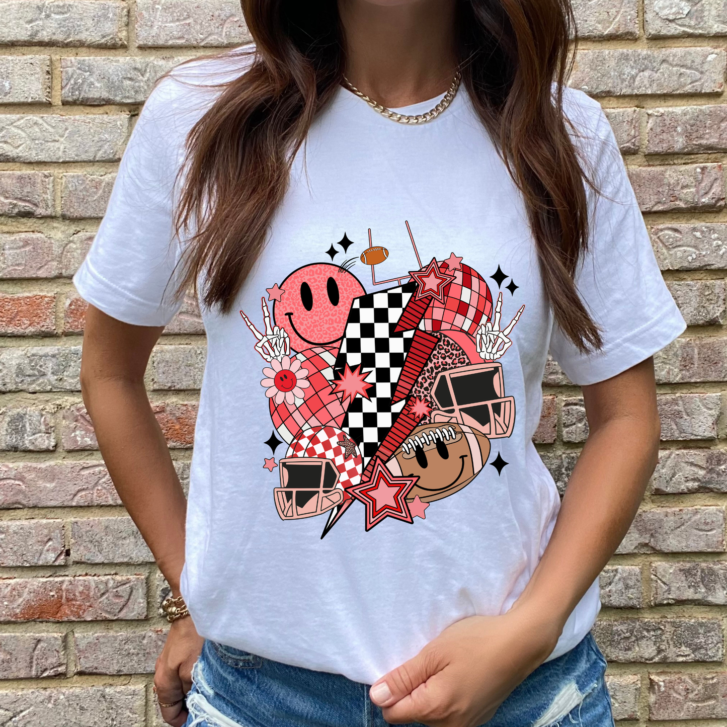 Football Collage Red Graphic Tee