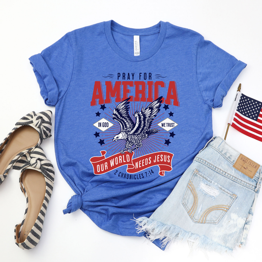 Our World Needs Jesus Blue Graphic Tee