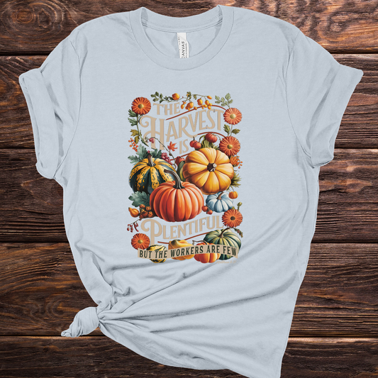 The Harvest is Plentiful Light Blue Graphic Tee