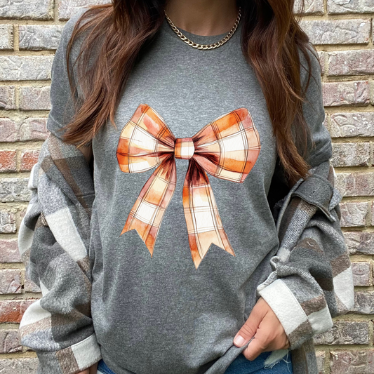Orange Plaid Bow Graphic Tee