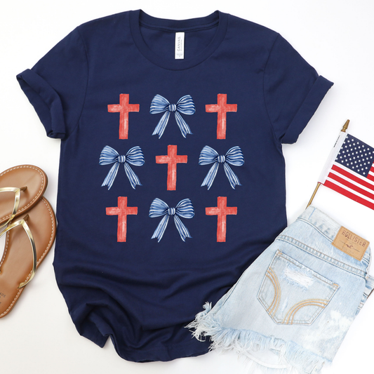 Bows and Crosses Navy Graphic Tee