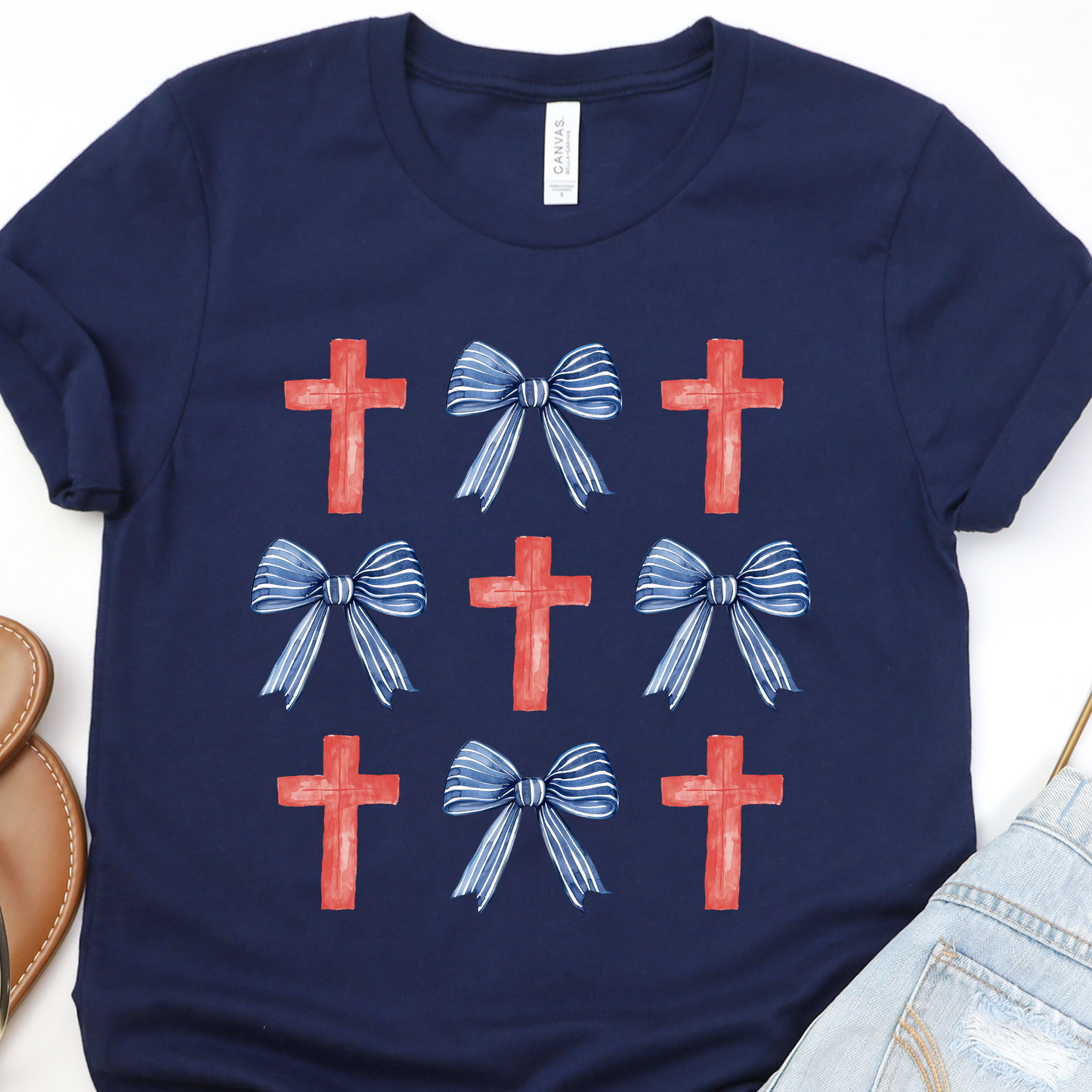 Bows and Crosses Navy Graphic Tee