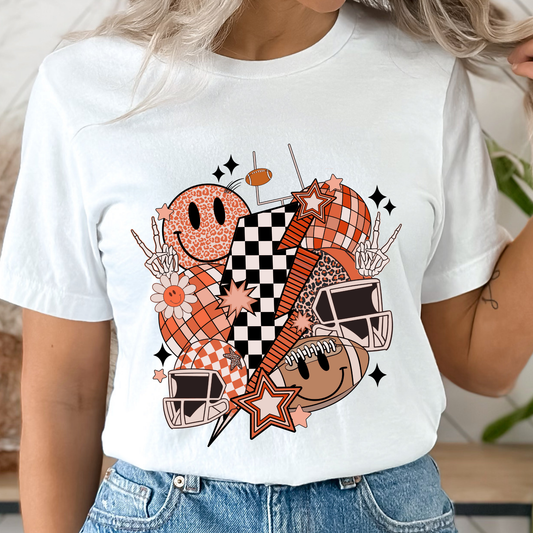 Football Collage Orange Graphic Tee