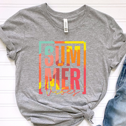 Abstract Summer Vibes Grey Graphic Tee