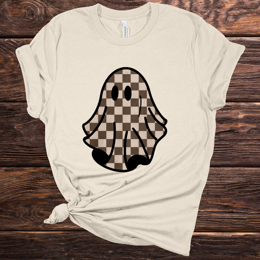 Tan Checkered Ghost Graphic Tee