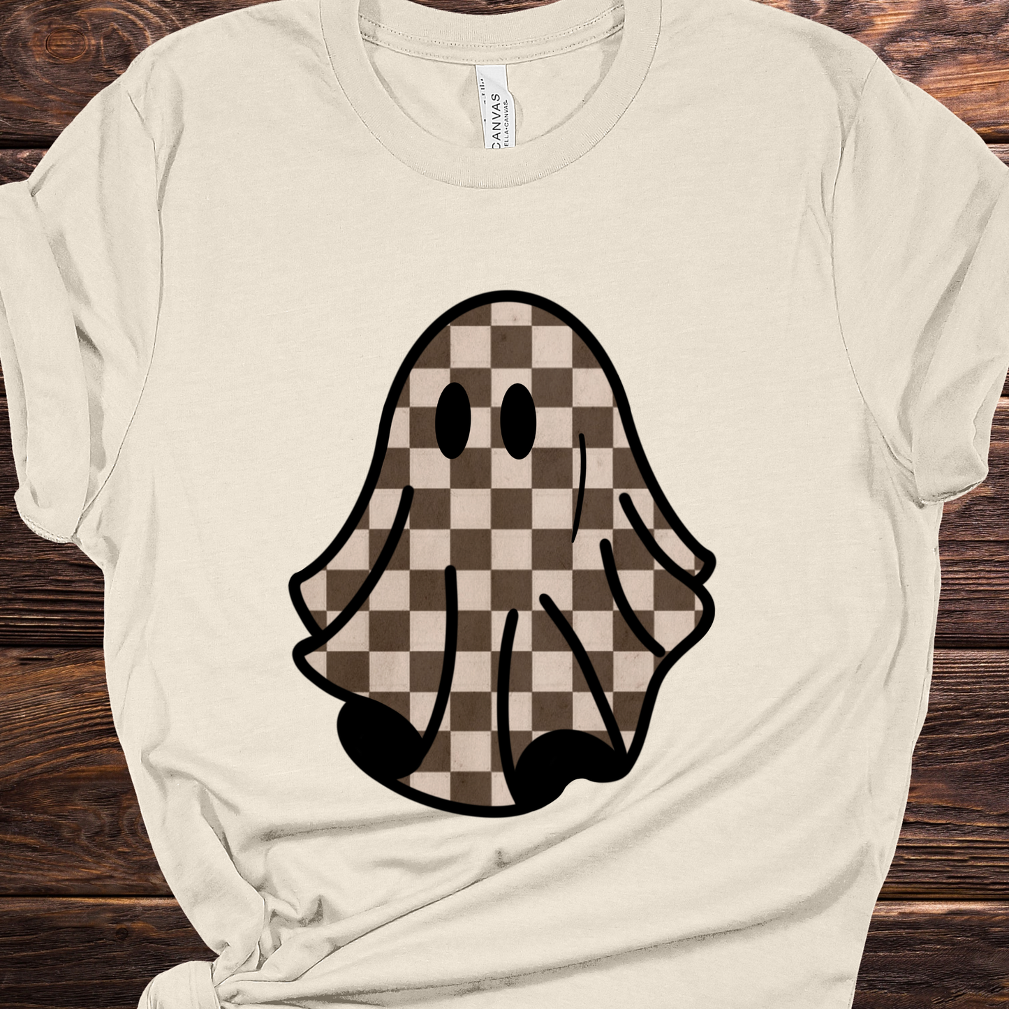 Tan Checkered Ghost Graphic Tee