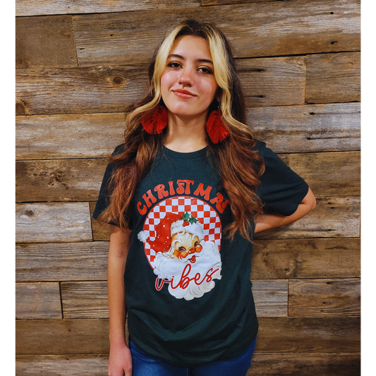 Christmas Vibes Santa Red Graphic Tee