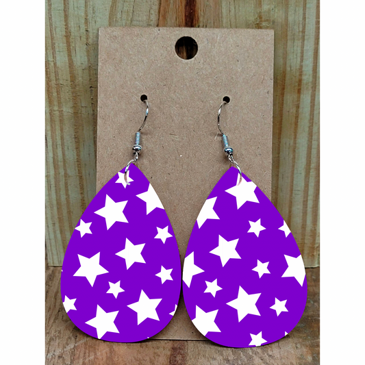 Purple and White Star Earrings