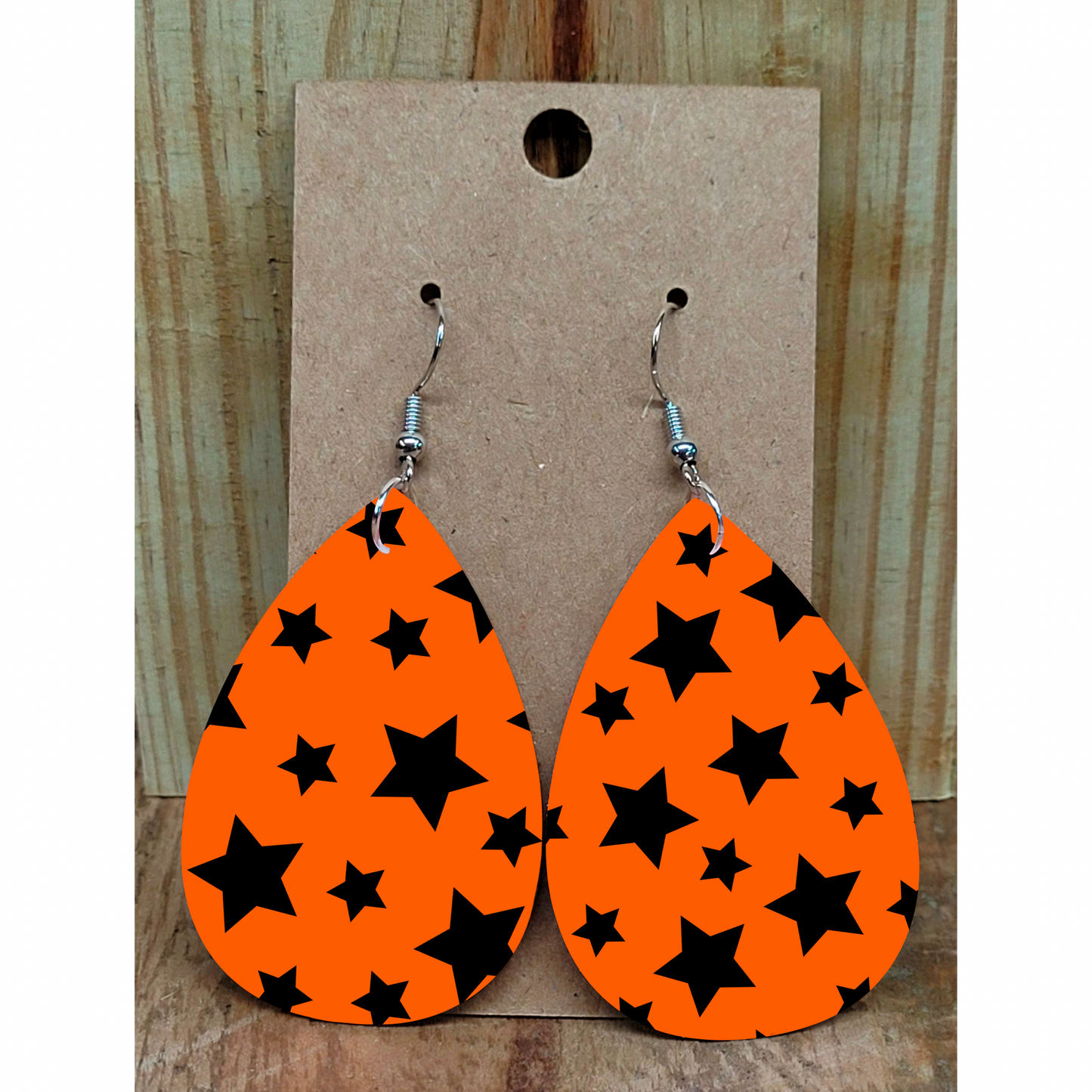 Orange and Black Star Earrings