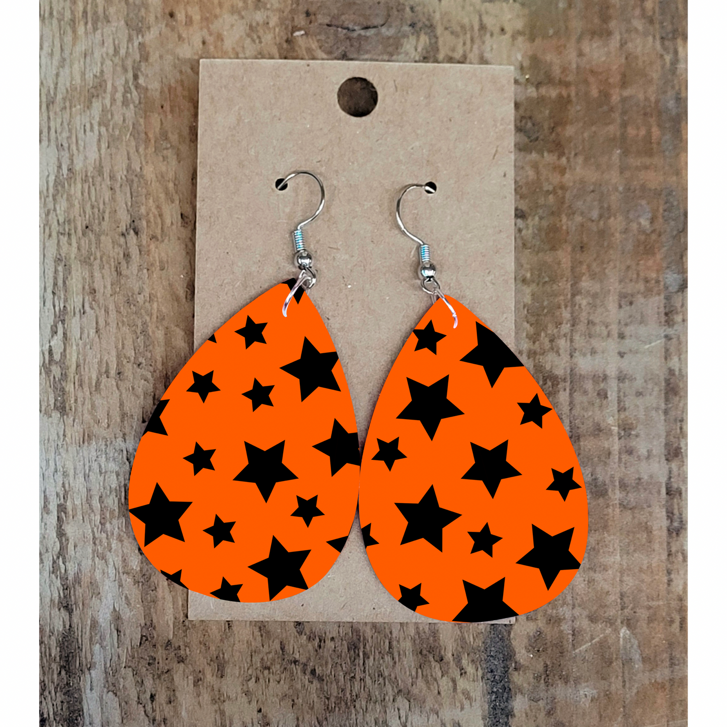 Orange and Black Star Earrings