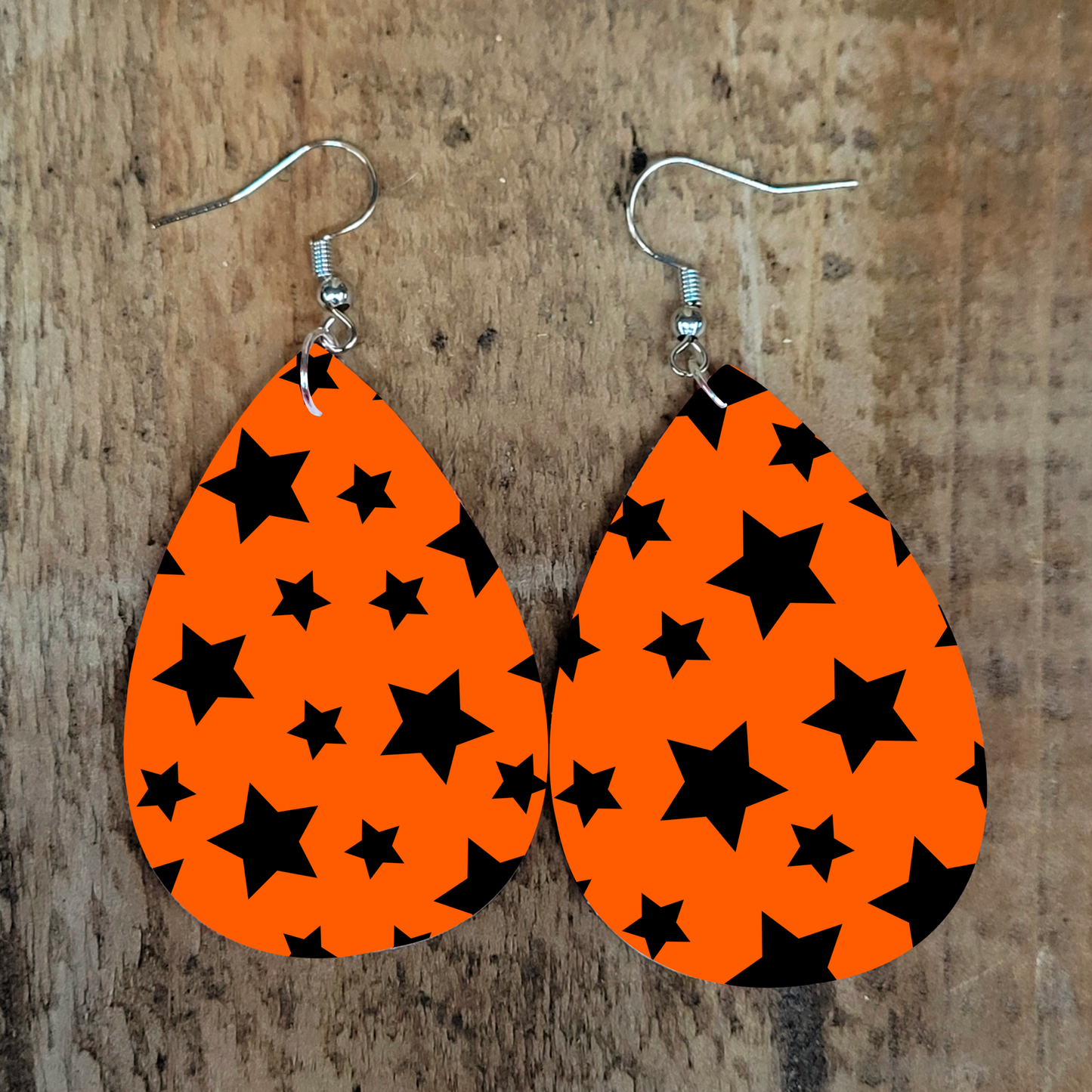 Orange and Black Star Earrings
