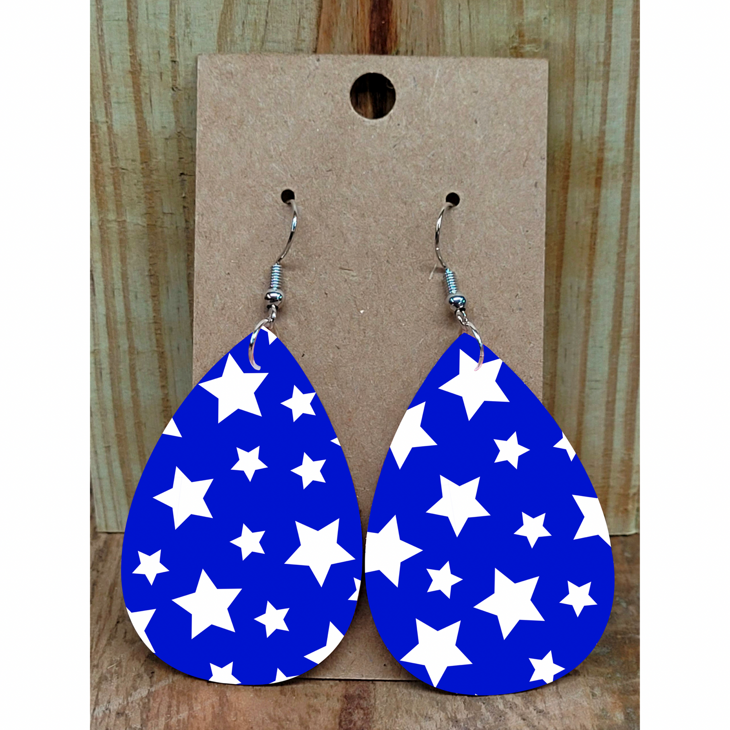 Blue and White Star Earrings