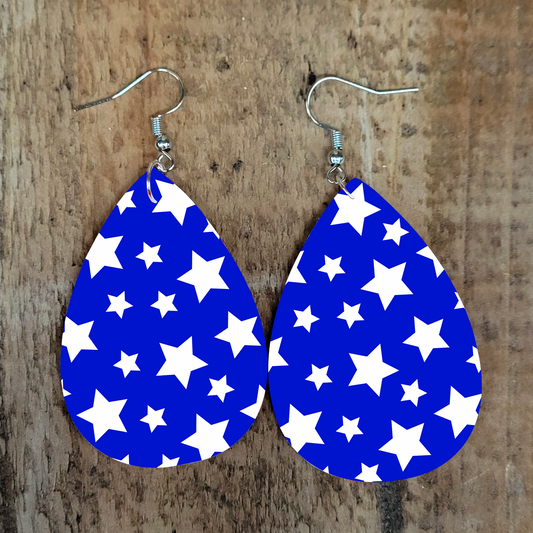Blue and White Star Earrings